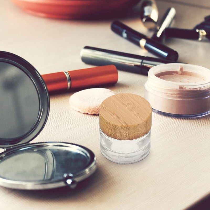 10g Glass Jars with Wood Lids Refillable Cosmetic Containers for Creams Lotions Travel Friendly - Image 3